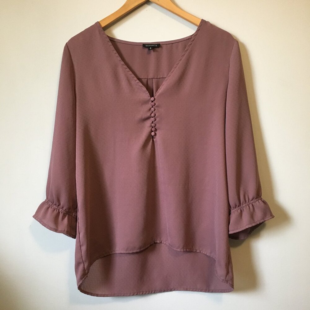 Romantic Dollette Mauve Bohemian Poet Blouse Button Collar M